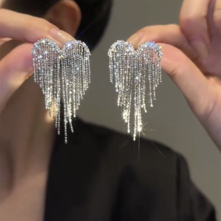 高级感锆石爱心流苏耳环女小众设计轻奢时髦百搭洋气网红耳饰耳钉