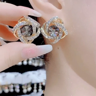 高级感轻奢灰色水晶耳环女气质名媛小众耳钉夸张复古港风法式 耳饰