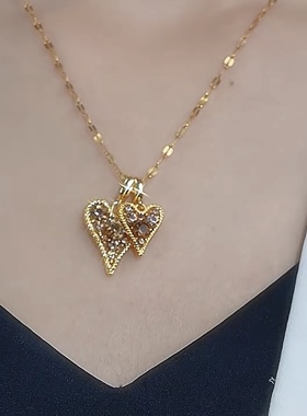 金色镶钻爱心项链女气质百搭锁骨链轻奢小众设计高级感颈链配饰潮