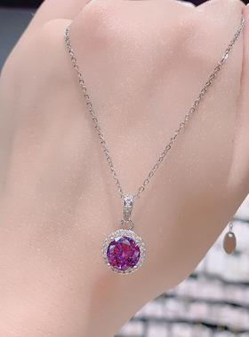 紫色锆石圆形吊坠项链2024新款高级感时尚锁骨链轻奢通勤百搭颈链