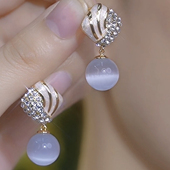 s925银针镶钻猫眼石耳环女气质百搭2025年新款 耳饰潮时尚 名媛耳钉