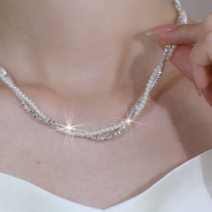 碎银子仿珍珠项链女2025新款缠绕双层叠戴颈链气质轻奢小众锁骨链