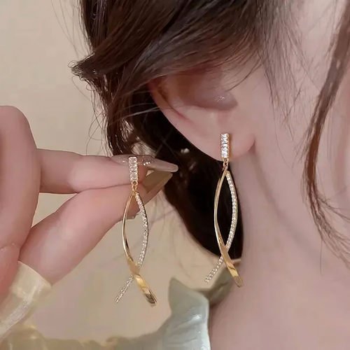 轻奢风几何线条耳环女精致优雅长款交叉设计感耳坠气质耳饰耳钉女