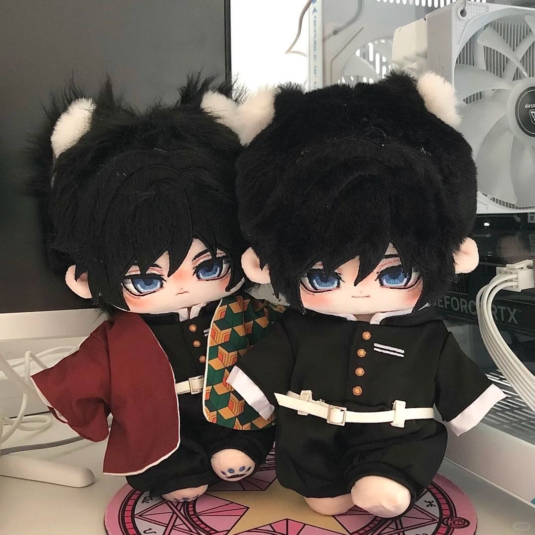 原创正版鬼灭之刃水柱富冈义勇属性20cm棉花娃娃周边可爱玩偶公仔