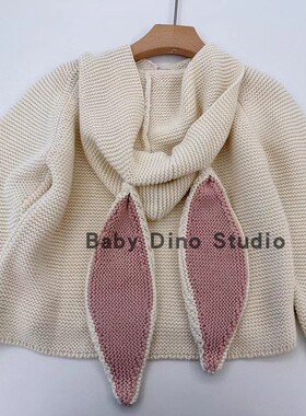 现货Baby Dino定制款女童ins风大兔耳朵针织卡通套头毛衣