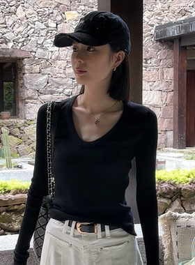 YERUNLU 新款冰丝t恤chic奶系打底衫掐腰设计感短袖针织上衣女