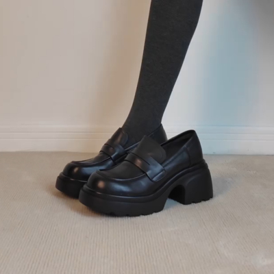 英伦风圆头7cm厚底小个子乐福鞋