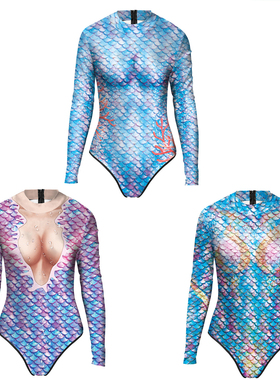 ins美人鱼长袖拉链鱼鳞三角连体比基尼自由潜速干浮潜冲浪泳装19