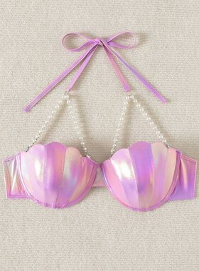 亮面贝壳珍珠链条性感比基尼cos美人鱼搭配泳衣 bikini sexy bra1