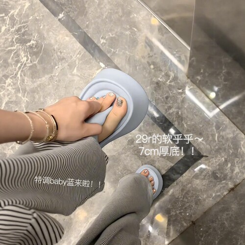 蓝色厚底人字拖鞋女夏外穿增高夹脚防滑防臭海边沙滩凉拖鞋2025新