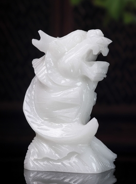 天然白玉石占鳌鱼头摆件