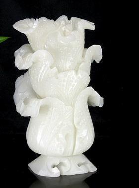 天然阿富汗白玉立白菜摆件玄关手工雕刻玉石明清古典工艺品装饰品