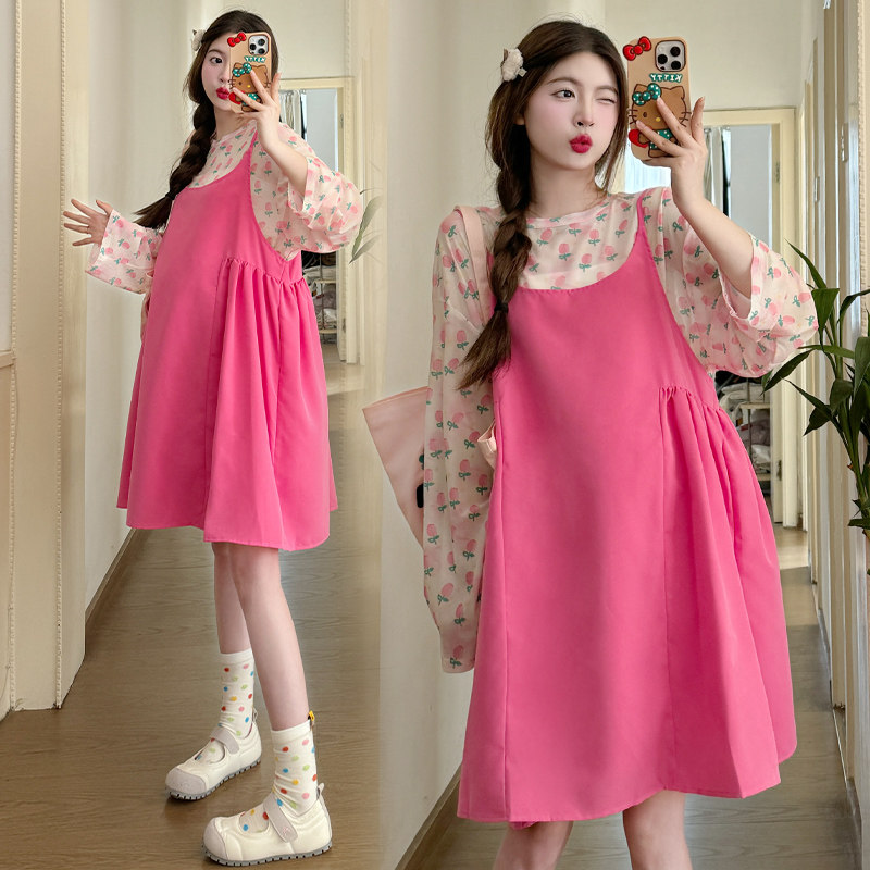 PREGNANT SPRING DRESS DOPAMINE SUNDRESS 2024 SUMMER NEW SUIT TOP SPRING AUTUMN STRANDS SKIRT