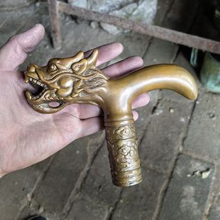 新款黄铜祥云龙头拐杖头登山杖头内径约2.5-2.6厘米适合大手的来