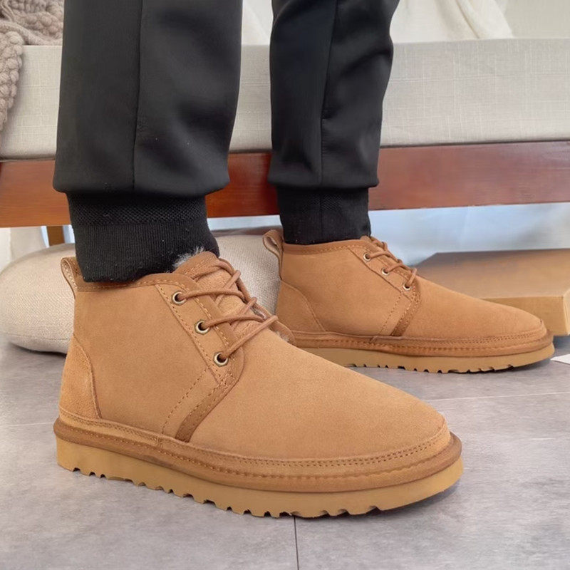 SHEEPSKIN FUR INTEGRATED SNOW BOOTS MENS ANTI-SLIP WARM THICKENED WOOL PLUS SIZE NORTHEAST COTTON SHOES WINTER LACE-UP MENS SHOES