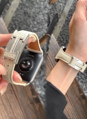 荔枝纹H扣小蛮腰腕带适用小米手环8p/9pro红米watch5表带磁吸真皮