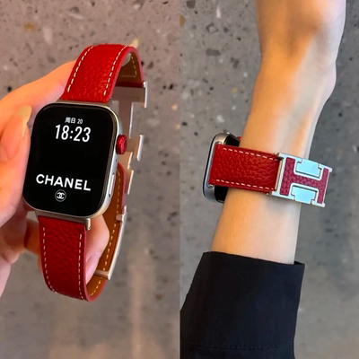 Fit4适用华为H扣荔枝纹皮手表带