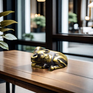 纯铜牛牧童牛摆件书房桌面生肖牛黄铜卧牛创意办公装饰品复古铜器