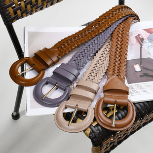 高级感时尚 免打孔编织真皮腰带女百搭超软皮带束腰配连衣裙外套潮