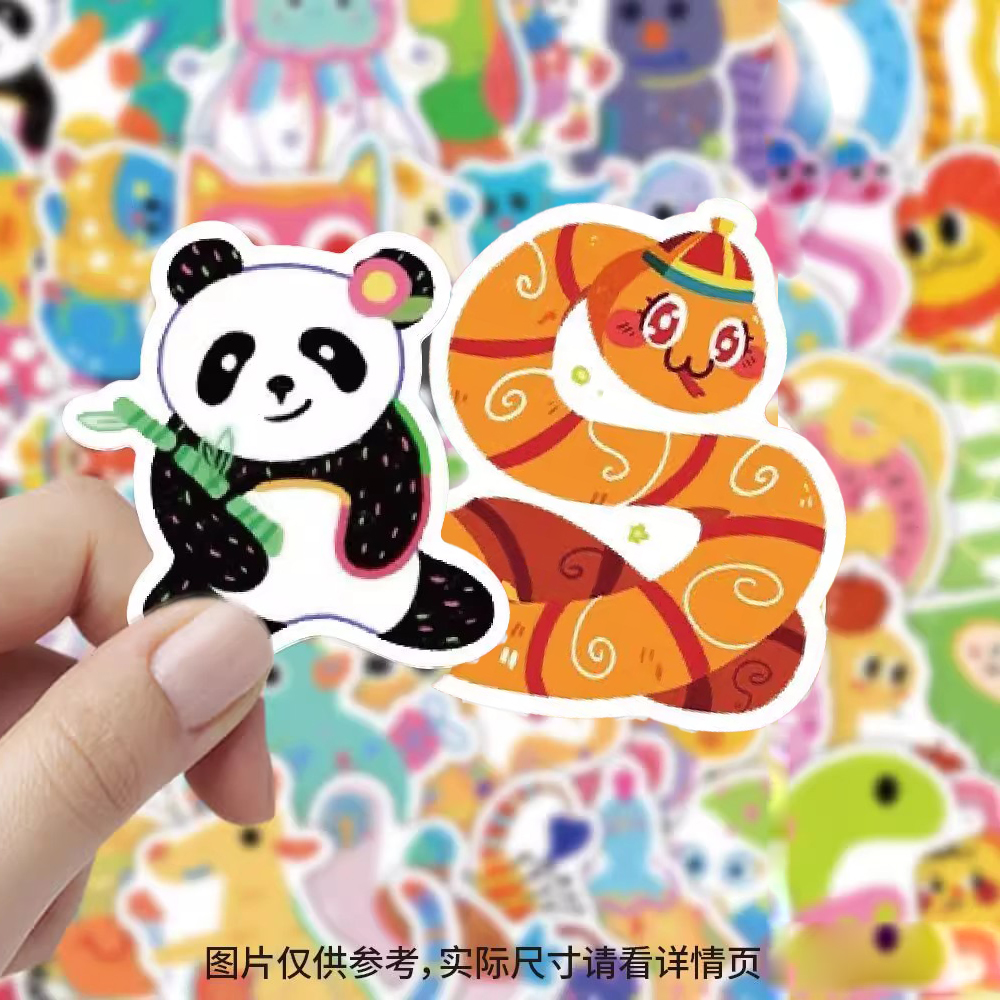 120张多巴胺可爱卡通小动物蛇熊猫贴画diy自粘手机壳标行李箱贴纸