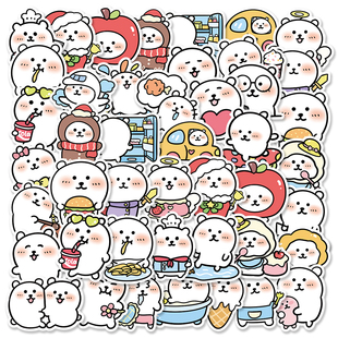 104张自嘲熊可爱卡通贴纸自粘手账素材手机壳行李箱标签立体贴画