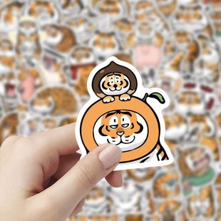 200贴可爱趣味胖老虎表情贴纸卡通创意装 饰手账手机防水diy贴纸画