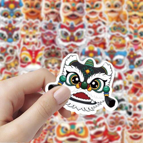 爆款国风醒狮贴纸创意小众贴画装饰手机水杯行李箱diy防水贴画