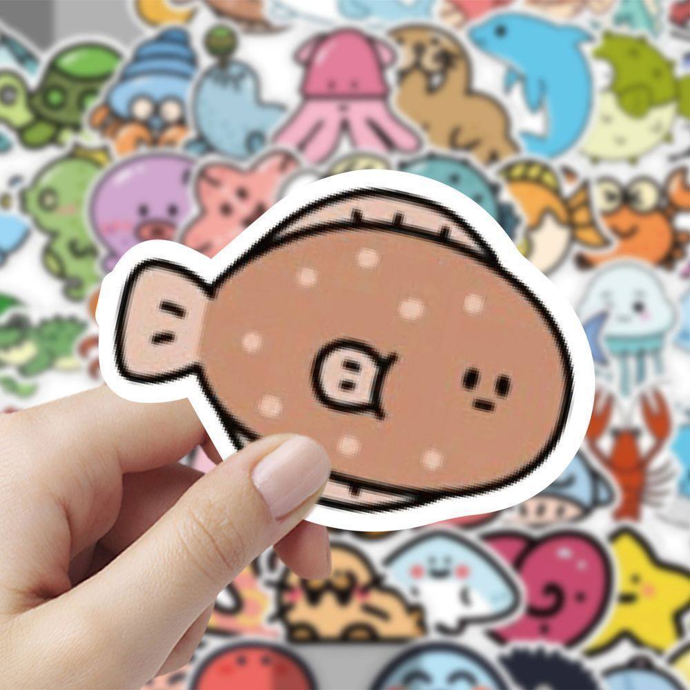 100张卡通可爱海洋生物卡通贴纸装饰搞怪手账diy防水手机表情贴画