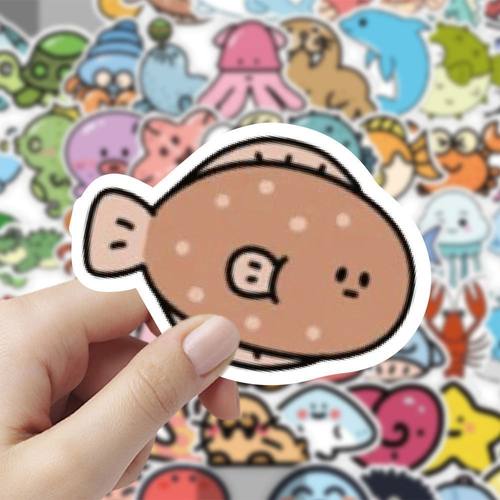 100张卡通可爱海洋生物卡通贴纸装饰搞怪手账diy防水手机表情贴画