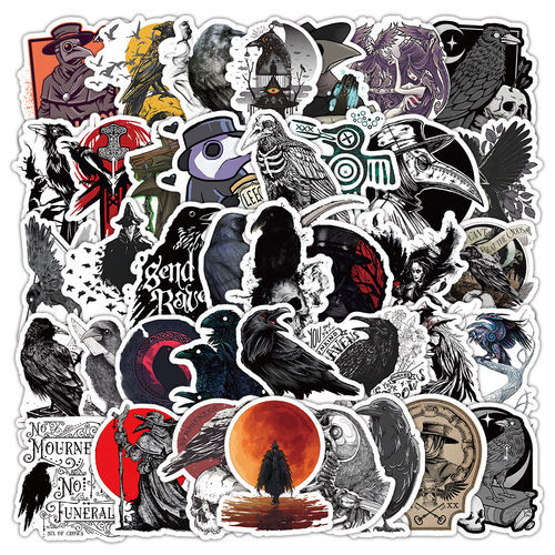 52张乌鸦卡通动物贴纸哥特暗黑恐怖万圣节手账手机壳防水贴画diy