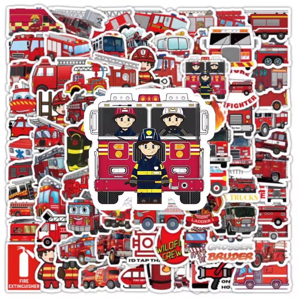 400张卡通可爱消防车消防队贴纸儿童涂鸦创意手账装饰diy防水贴