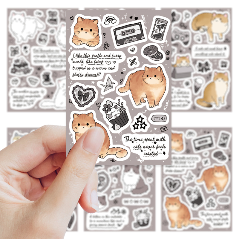 手绘猫咪贴纸卡通可爱DIY装饰行李箱手账手机壳iPad贴画防水原创图片