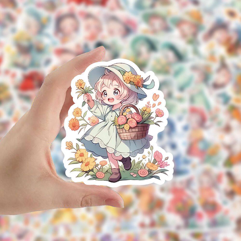 120张纽扣少女卡通可爱ins装饰二次元手机行李箱手账贴画贴纸diy图片
