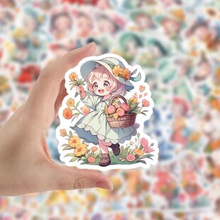 120张纽扣少女卡通可爱ins装 手机行李箱手账贴画贴纸diy 饰二次元