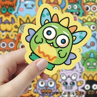 200张彩绘多巴胺小怪兽涂鸦贴纸ins风呆萌可爱装饰DIY手账本贴画