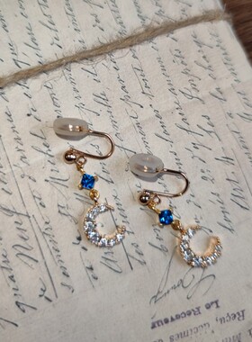 七月之晨《IIX.弦月》原创日式轻奢镀金星月风耳环无耳洞耳夹新款