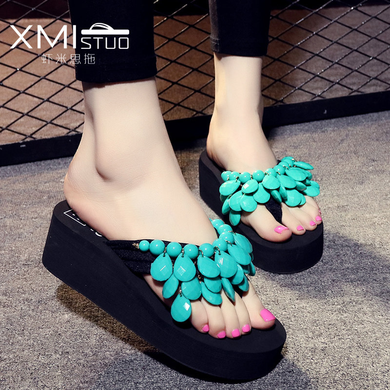 2019 new pattern Handmade beaded flip flops The thickness of the bottom Muffin Wedge heel slipper Sandy beach Women's Shoes slipper Sandalsin the Women's Shoes, slipper, flip flops category - from Buy2taobao.com to provide professional Taobao agent buy service