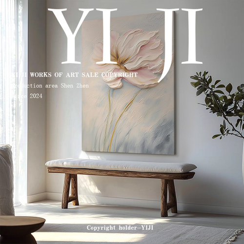 YJ.ART原创手绘《雾络垂璎》客厅侘寂风高档艺术花朵自然肌理挂画