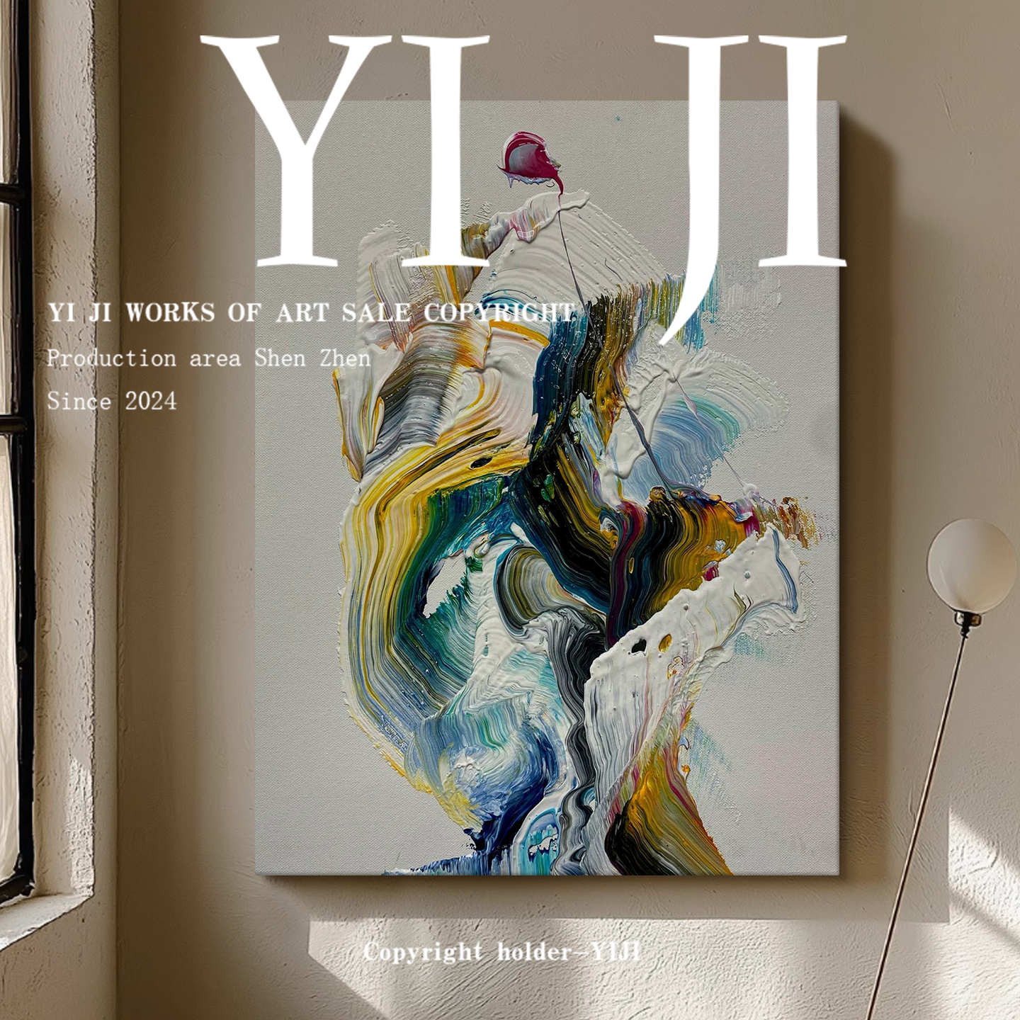 YJ.ART原创手绘《罗曼》高档客厅卧室大画幅简约色块装饰肌理挂画图片