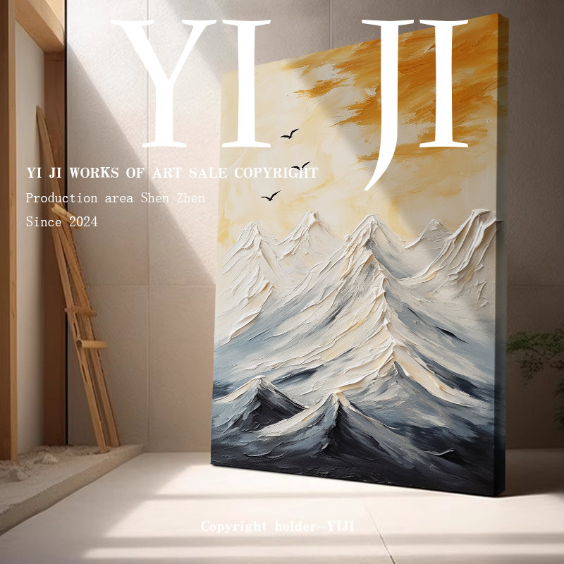 YJ.ART原创手绘《雪鸿》侘寂风意境客厅玄关简约肌理装饰艺术油画