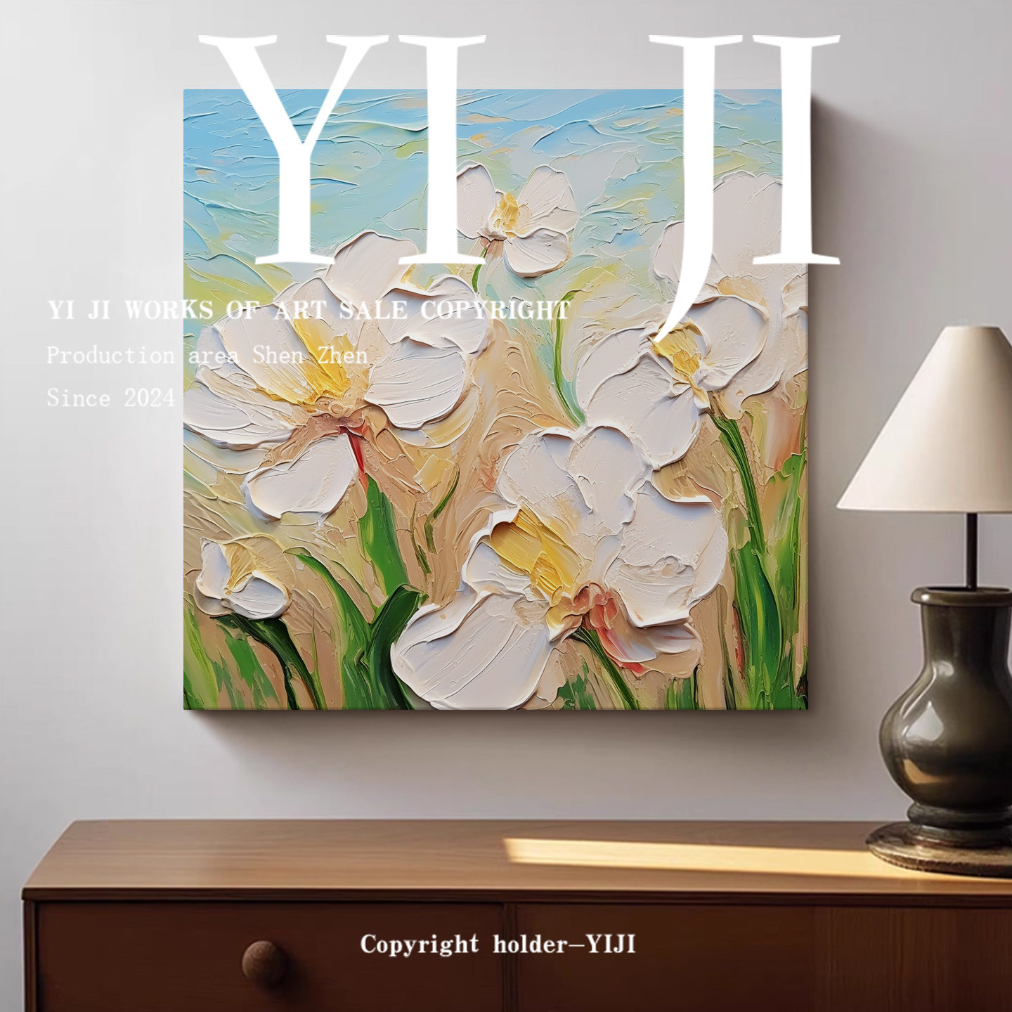 YJ.ART原创手绘《素境生趣》奶油风花朵艺术简约客厅卧室高档挂画