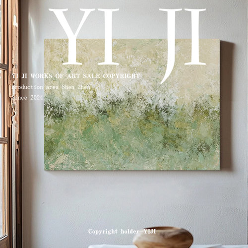 YJ.ART原创手绘《春满庭芳》奶油风小清新艺术客厅肌理餐厅挂画
