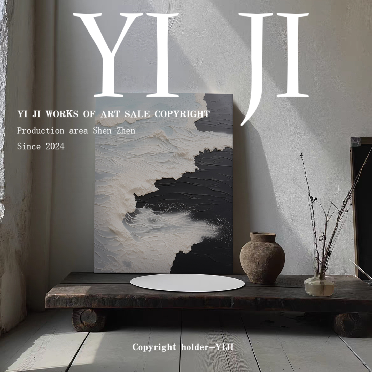 YJ.ART原创手绘《渊絮》侘寂风客厅沙发玄关高级艺术手工装饰油画