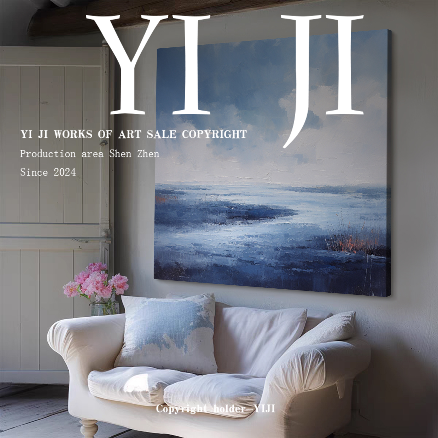 YJ.ART原创手绘《湖隅絮沉》侘寂风客厅落地装饰高档设计肌理挂画