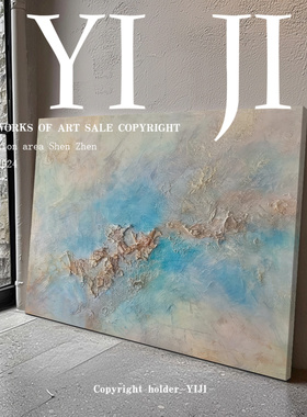 YJ.ART原创手绘《心海禅心》现代轻奢风抽象玄关艺术柜台展示挂画
