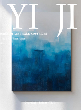 YJ.ART原创手绘《渊浮未启》侘寂风卧室客厅蓝色块手工肌理挂画
