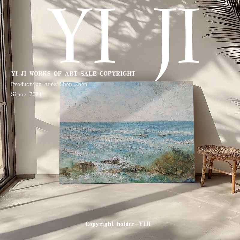 YJ.ART原创手绘《观海台》现代简约玄关装饰画楼梯艺术肌理立体画图片