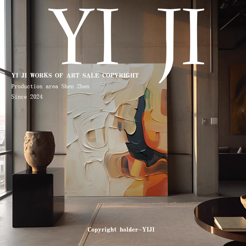 YJ.ART原创手绘《融趣》侘寂风次卧装饰画设计师抽象艺术肌理油画