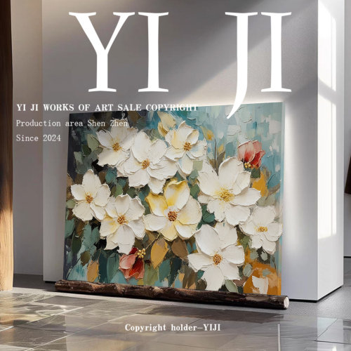 YJ.ART原创手绘《玉洁冰清》奶油风治愈系艺术卧室肌理书房挂画