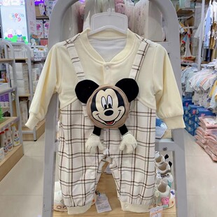 谷米熊2025新款男宝春秋双层纯棉内胆连体衣可爱卡通春季外出哈衣